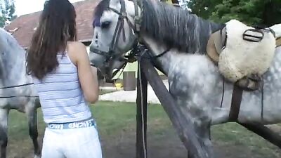 hot scandinavian brunette Ida playing with big horsecock
