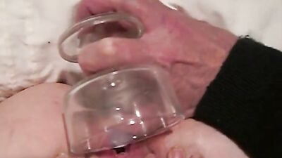 filing the Pussy with dog cum from a cup