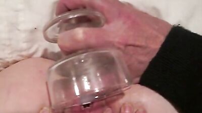 filing the Pussy with dog cum from a cup