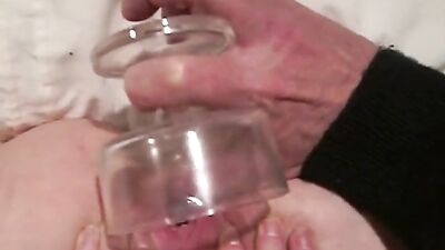 filing the Pussy with dog cum from a cup