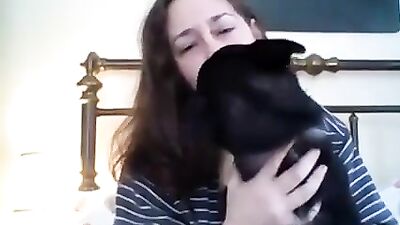 Woman makeout with dog