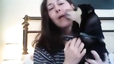Woman makeout with dog