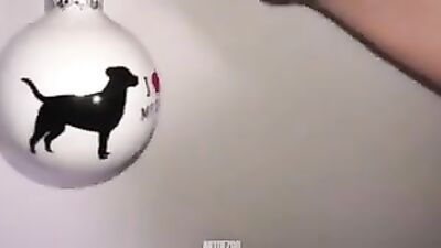 Horny blond girl in red stockings goes for dog sex