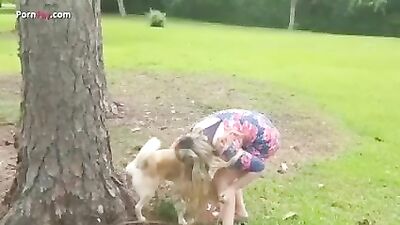 girl drink every drops of Dog pee for health benefits..