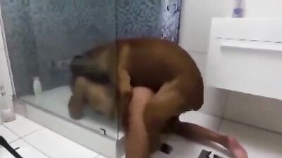 2 Vids Spliced Together Woman Fucks Dog Lots Of Dog Cum