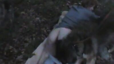 Woman sticks ass out for dog to fuck outdoors