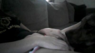Cammer Teen records dog licking and has Orgasm
