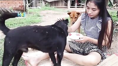 Thai girl masturbate dog