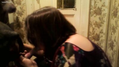 Chubby girl sucking 3 dogs