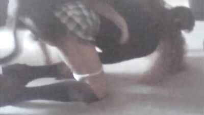 Slut in school uniform fucked doggy style in dog