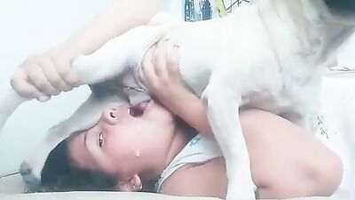 some dogslut fucking and sucking a small puppy