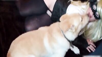 HUSBAND LET A DOG FUCK HIS FAT PERVERTED WIFE IN THE MASK