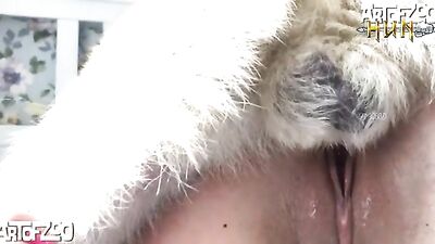 ASTOUNDING BEAUTY BOUNCES ON THICK DOG