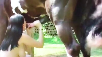 Marianal sucks a huge horse cock