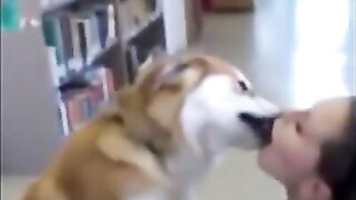 Daring Dads Steamy Slobber Session with His Hungry Husky