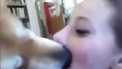Daring Dads Steamy Slobber Session with His Hungry Husky