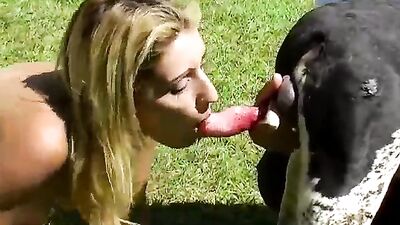 Slim girl with dog