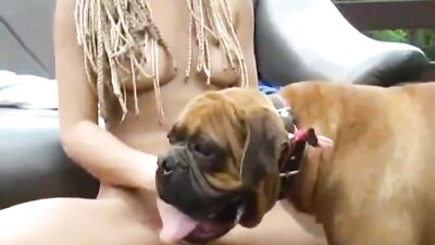 girl sucks two dogs 2