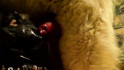 Puppys Slobbery Mask Blow Job Ends in Canine Cream Pie Cumming