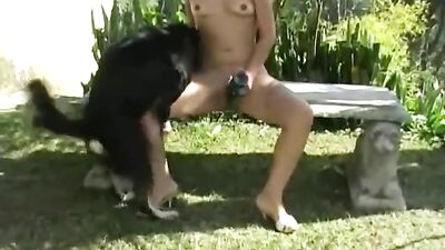 Pervy teen girl slurps black toy, gets face painted with doggy slobber