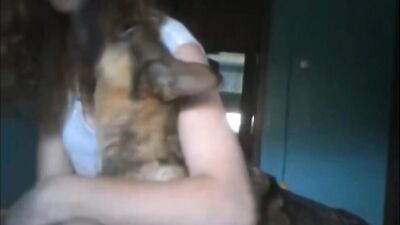 Dog licking teen Polish pussy