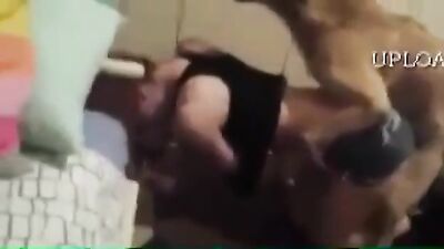 Dog humping Italian teen dog cums on her shorts