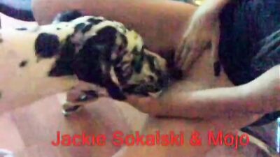 Jackie Squirts Hard On Playful Bulldogs Face