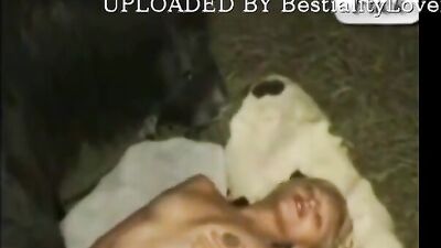 her dog licking her pussy and she enjoys
