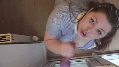 Doggy Dildo Blowjob Practice Cumshot