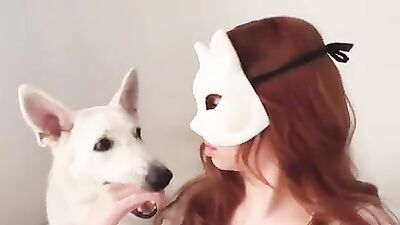 woman with her wolf dog