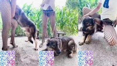 Chinese cheating wife happy play with dog