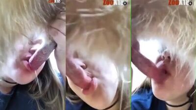 Teen bitch dog blow job