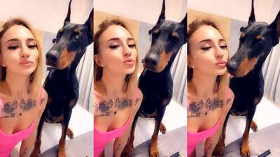 Saucy Sonya Slobbers Down Dirty Dog D**k