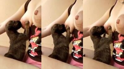 Puppy Licks Manishas Boobs While She Sucks Him