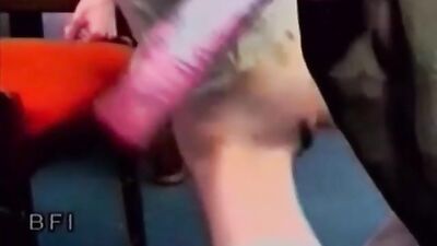 Horny girl bitch slut eating dog cock