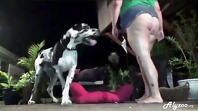 Wife outdoor try with dog