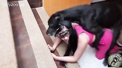 Beautiful lady with big dog