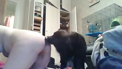 Busty Babe Sucks Off Hung Hound Dog