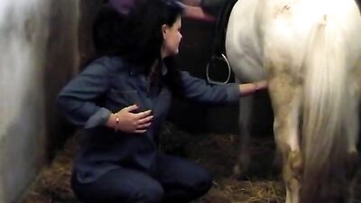 Teeny Teen Leans In, Sucks Horse Cock And Swallows Thick Load