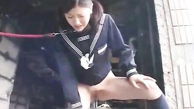 Japanese fetish babe pissing for her pup