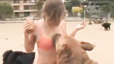 Bitch covered in dog food wants to fuck with the animal