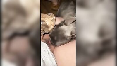 KBritty sneaks outside and has fun with her pup